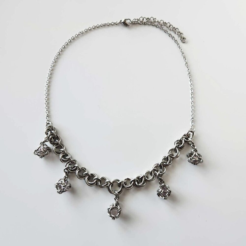 Gothic fairy purple caged pearl chainmail choker necklace with a small silver ch - Picture 5 of 8
